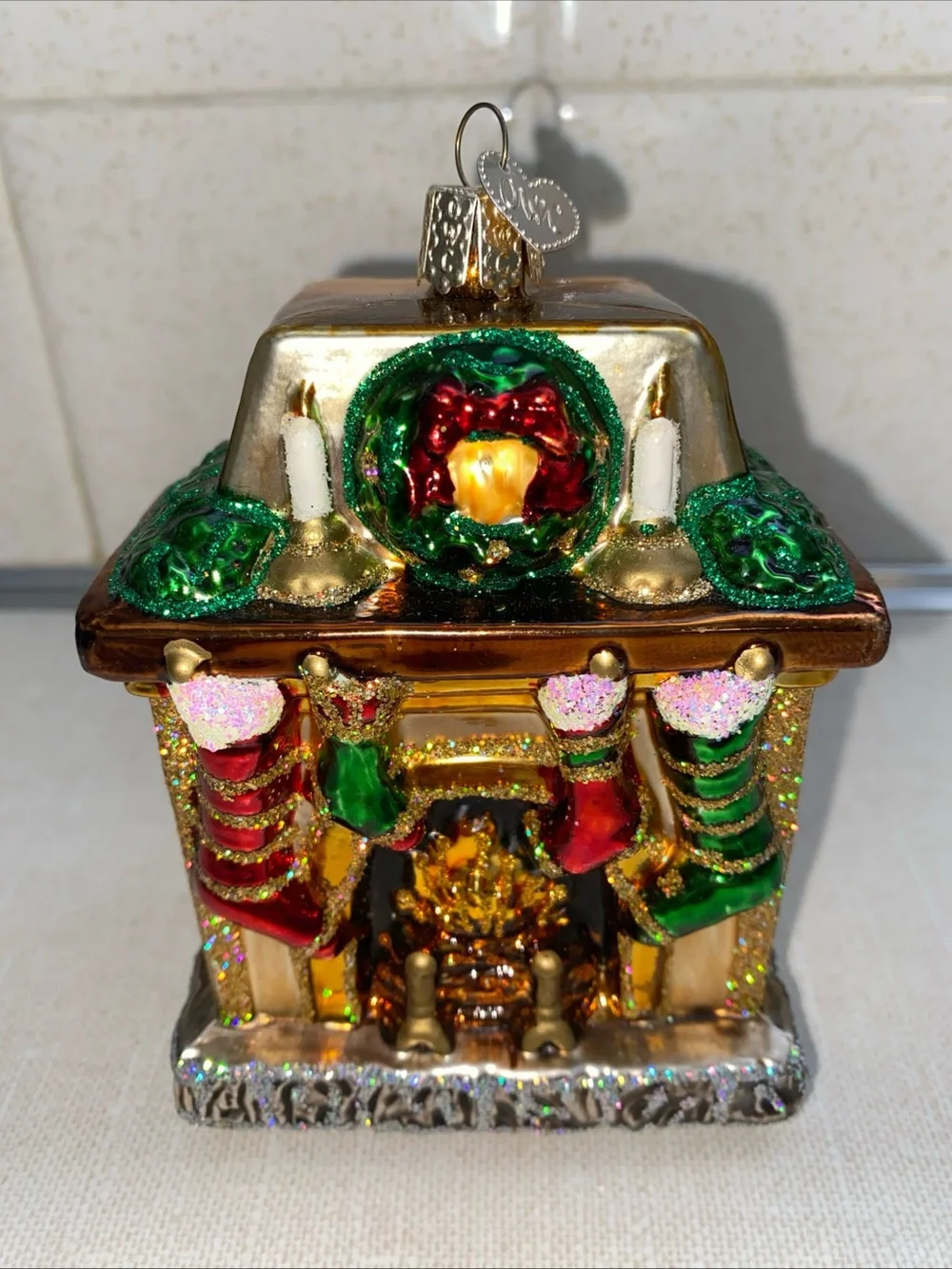 VTG Old World Christmas 2004 HOLIDAY HEARTH fireplace stockings Glass‎ Ornament